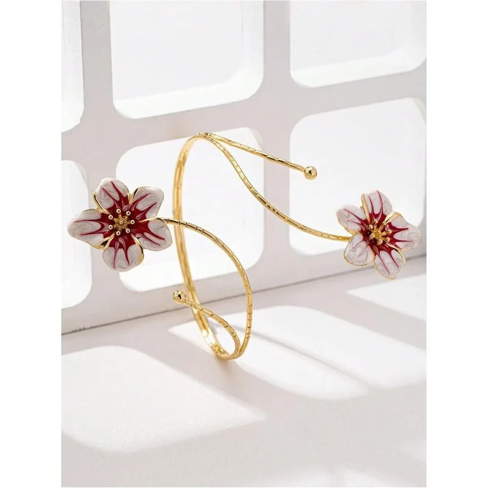 Women's 18K Gold Arm Cuff Bracelets Floral Layered Beach Jewelry